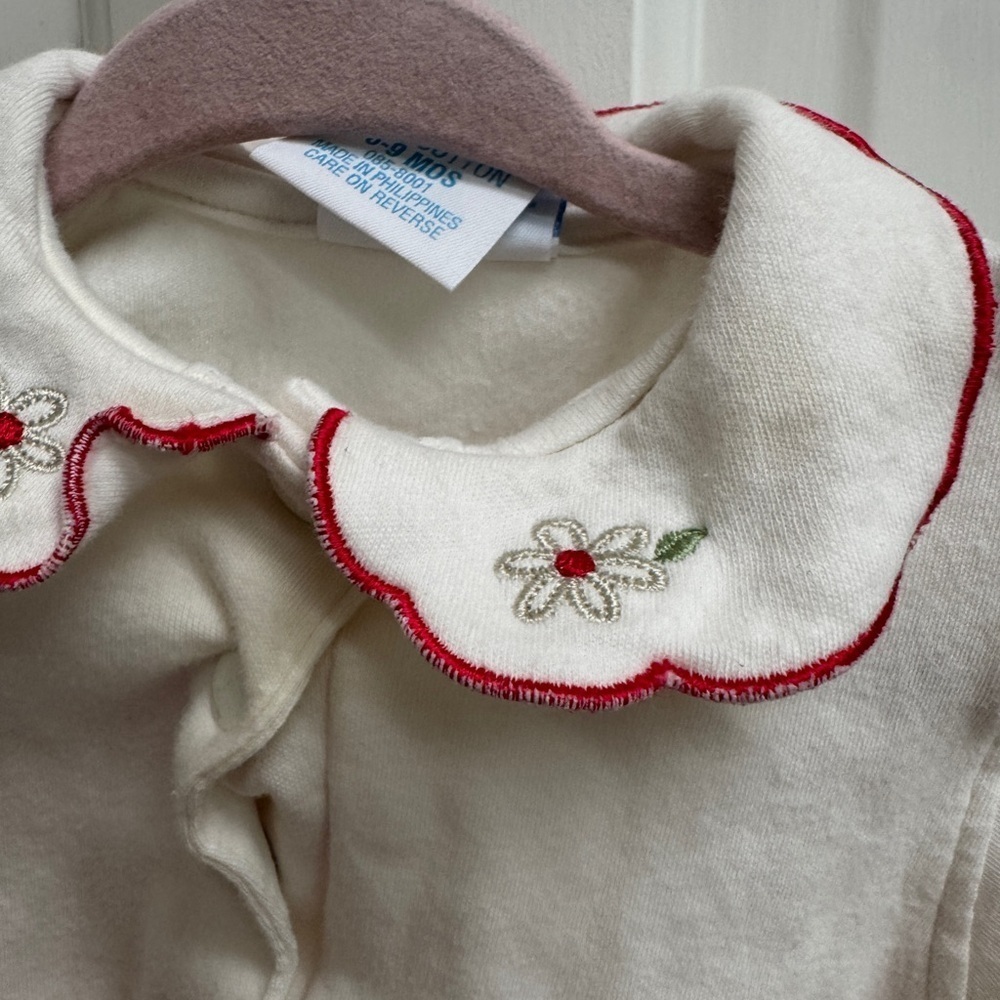 Baby B’Gosh 6-9M Cream & Red Girls Long Sleeve Collar Onesie Bodysuit - Picture 4 of 6